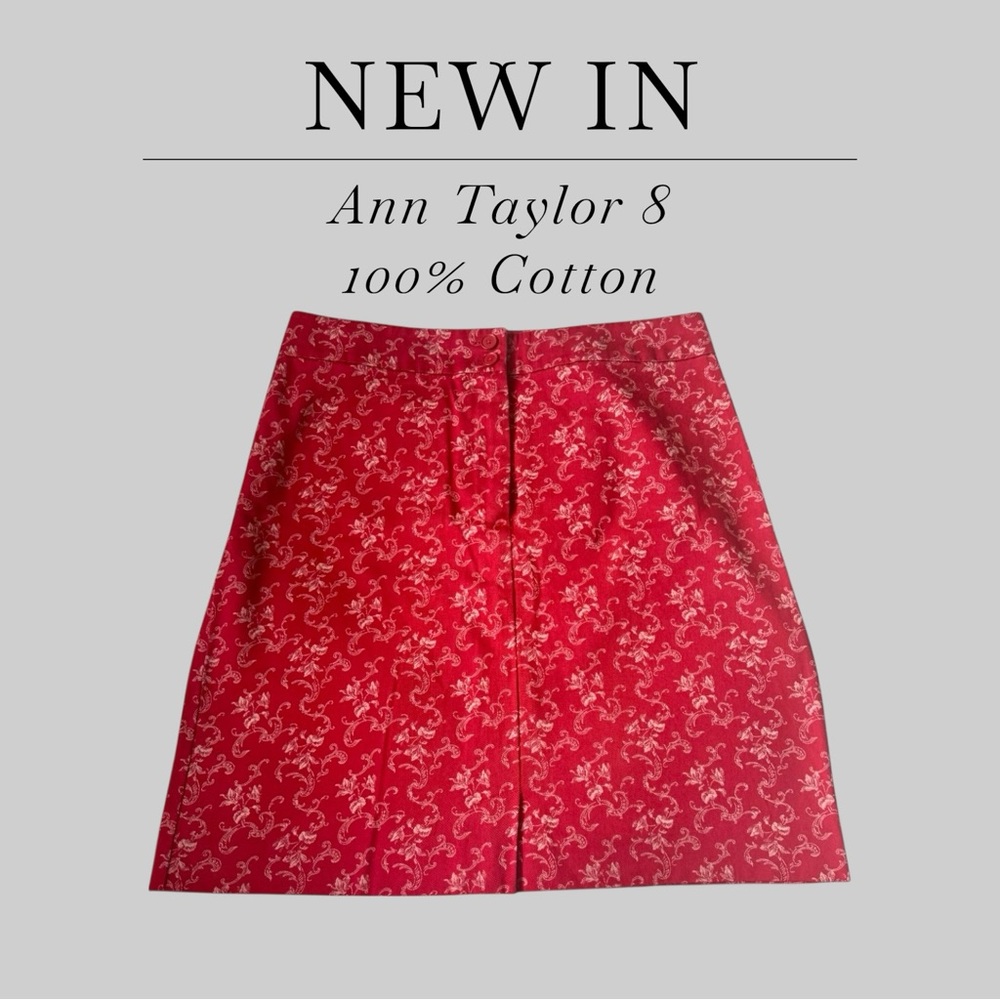 Ann Taylor Red Cream 100% Cotton Skirt 8 Office Casual Holidays Paisley Pencil